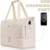 ETRONIK Travel Bag for Women, Gym Duffel Bag with USB Charging Port, Weekender Overnight Bag with Wet Pocket and Shoes Compartment for Women Travel Gym Daily Use (Beige) - Image 2