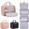 OlarHike Travel Toiletry Hanging Bag Waterproof Leather Bags, Makeup, Toiletries, Jewelry, Travel Essentials 3 in 1 Packing Organizers, Cosmetic Travel-Sized Container, Large Capacity for Women (Pink)