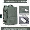 Large Travel Backpack Women, Carry On Casual Daypack,Waterproof Outdoor Sports Rucksack Fit 14 Inch Laptop with USB Charging Port Shoes Compartment for Hiking, Green - Image 3